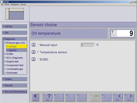 Temperature selection screen